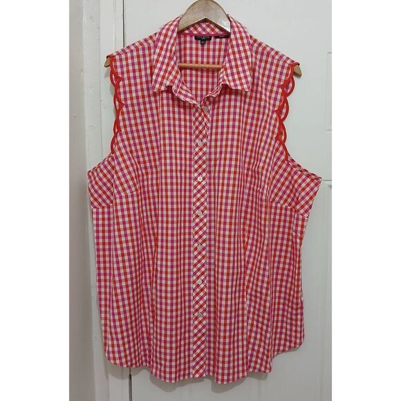Talbots womens 2xl Pink gingham plaid shirt blouse red pink top button down - Picture 1 of 6